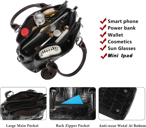 Miniatura 7 de Bolsos y carteras para mujer, bolso de mano de cuero vegano para mujer, bolso de hombro, bolso de viaje con compartimentos