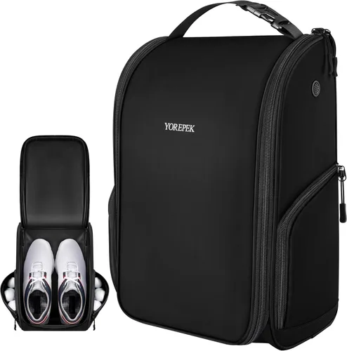 Miniatura 2 de YOREPEK Bolsa para zapatos de golf, bolsa de accesorios de golf con 3 bolsillos para calcetines, camisetas, bolas, diseñada con una asa de Negro