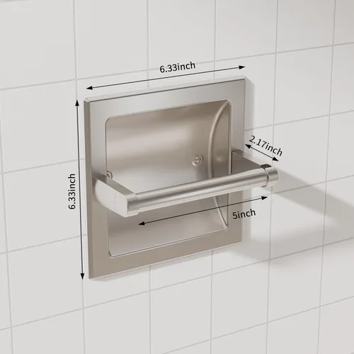 Miniatura 7 de Soporte de papel higiénico empotrable de níquel cepillado, estilo contemporáneo de hotel, soporte de papel higiénico giratorio en pared, soporte