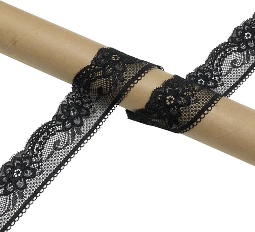 Ribete de encaje flexible de 2 pulgadas, cinta de encaje negro de 6 yardas de largo para vestir costura, decoración de boda, costura de ropa,
