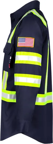 Miniatura 2 de BOCOMAL Camisas FR de alta visibilidad con botones de 7.5 onzas ANSI/ISEA tipo O Class1 resistente al fuego Hi Vis Refective Safety Jacket Azul