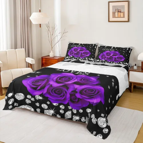 Miniatura 19 de Erosebridal Juego de sábanas de rosas rojas, tamaño individual, color rojo y negro, para niñas, mujeres, hombres, parejas, romántico, floral