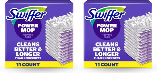 Miniatura 11 de Swiffer PowerMop - Recambios de almohadilla de trapeador multisuperficie para limpieza de pisos, 11 unidades, color blanco/morado