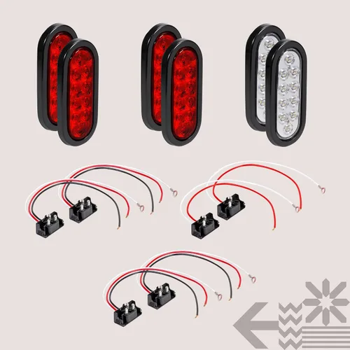 Miniatura 7 de Juego de luces traseras LED ovaladas para remolque de 6.0 in, 2 color ámbar y 2 color rojo 4 Rojo + 2 Blanco