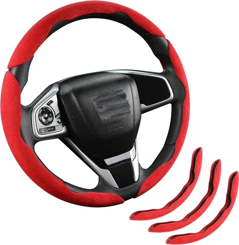 Miniatura 11 de Funda de gamuza para volante de automóvil, antideslizante, segmentada, adecuada para automóvil, SUV, camión, forma O/D, protector de volante