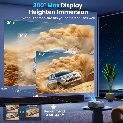 Miniatura 4 de 【28000 lúmenes de alta luminosidad】Proyector con WiFi 5G y Bluetooth, proyector de cine al aire libre mejorado compatible con 4K, zoom máximo