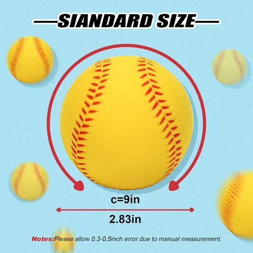 Miniatura 2 de Pelotas de béisbol de espuma, 9 pulgadas de pelotas de béisbol suaves de entrenamiento pelota de estrés con bolsa de cordón Amarillo