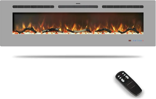 Miniatura 8 de Insertos de chimenea eléctrica de 39 pulgadas, calentador de chimenea empotrado y montado en la pared, chimenea lineal con termostato, control Negro