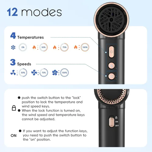 Miniatura 3 de Nicebay Secador de Pelo Iónico con Difusor para Cabello Rizado, Motor Sin Escobillas de Alta Velocidad de 1600W y 110000RPM para Secado Rápido