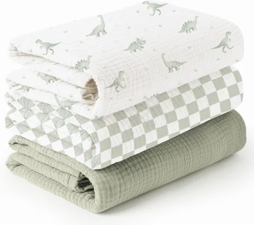 Miniatura 18 de Konssy paquete de 3 mantas de muselina para envolver al bebé unisex, manta de recepción para recién nacidos, tamaño grande 47 x 47 pulgadas, mantas