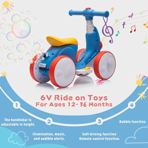 Miniatura 2 de JoyRydz Bicicleta eléctrica de equilibrio para bebés de 6 V con máquina de burbujas, bicicleta de equilibrio 4 en 1 con control remoto para niños