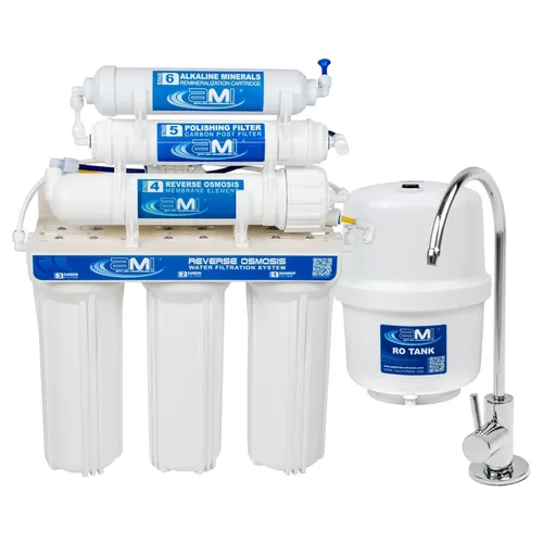Applied Membranes Inc. Sistema de filtro de agua de ósmosis inversa alcalino bajo el fregadero de 6 etapas, 50 galones por día