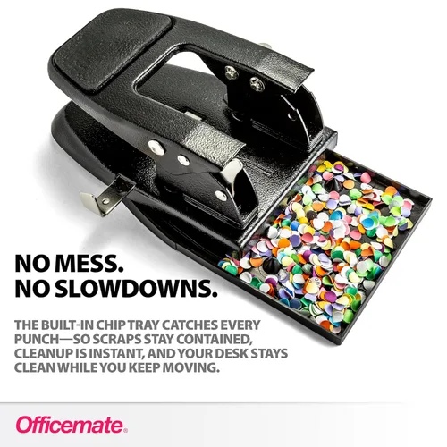 Miniatura 3 de Officemate Perforadora de 2 agujeros resistente, mango acolchado, negro, capacidad de 50 hojas (90082), número de modelo: OIC90082