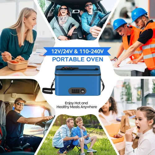 Miniatura 6 de Horno portátil, calentador de alimentos portátil para automóvil de 12 V, 24 V, 110 V-240 V, horno personal mini eléctrico con lonchera