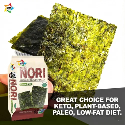 Miniatura 3 de KIMNORI Bocadillos de algas orgánicas prémium – Crujiente barbacoa coreana (KBBQ) Laver, Keto, vegano y superalimento bajo en calorías, 12 paquetes