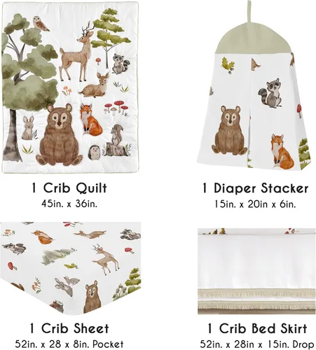 Miniatura 2 de Sweet Jojo Designs Juego de ropa de cama para cuna de bebé de 4 piezas (animales del bosque) para niños o niñas, bebés/guardería, incluye manta