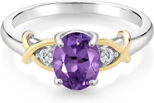 Miniatura 130 de Anillo de compromiso de oro amarillo de 10 quilates y plata 925 con piedra natal y diamantes cultivados en laboratorio para mujer, ovalado de 0.315