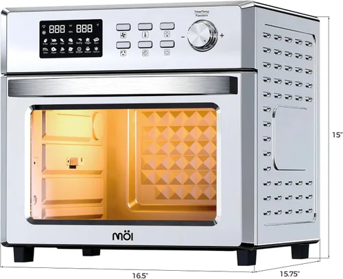Miniatura 2 de MOI Horno tostador con freidora de aire de 1700 W, horno tostador de convección con 12 ajustes preestablecidos, hornos de encimera para hornear