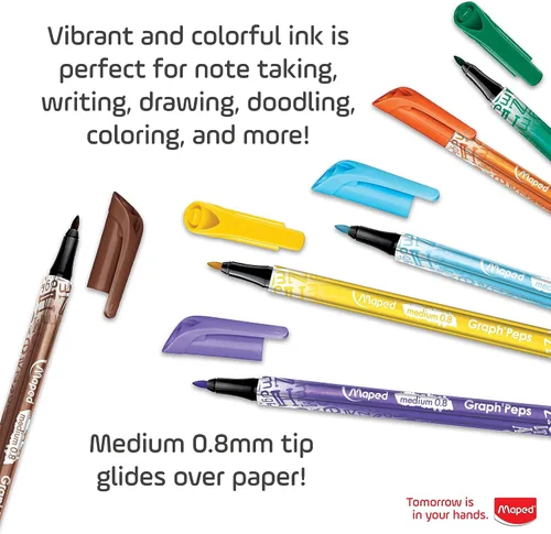 Miniatura 6 de Maped - Graph'Peps - Bolígrafos de fieltro triangulares de punta media de 0.031 in - Paquete de 12 - Escritura y dibujo - Punta versátil de 0.031 in