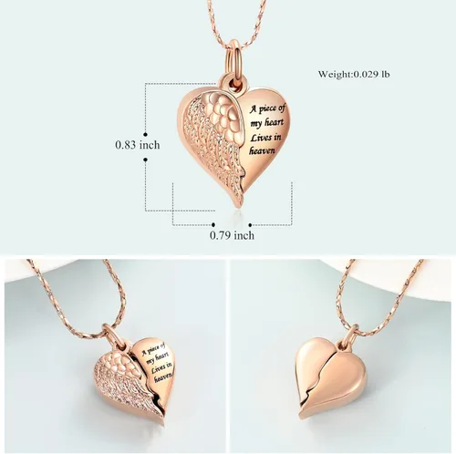Miniatura 47 de Imrsanl Collar con dije de urna de cremación en forma de corazón para cenizas humanas – Un pedazo de mi corazón vive en el cielo