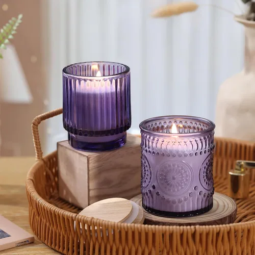 Miniatura 4 de Paquete de 8 tarros de vela de vidrio morado de 7 onzas para hacer velas, suministros vacíos para hacer velas, recipientes de velas con tapas