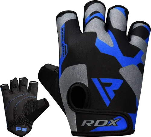 Miniatura 7 de RDX Guantes de levantamiento de pesas para gimnasio, entrenamiento de fitness, palma acolchada antideslizante, equipo de entrenamiento de fuerza Azul
