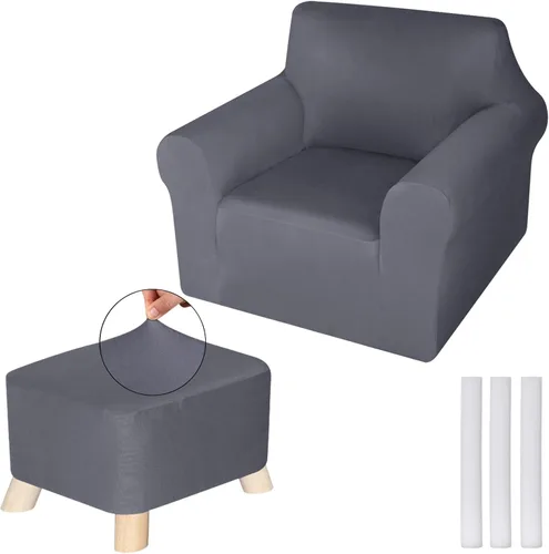 Miniatura 10 de HunnmingRe Juego de fundas para silla y otomana, funda de cojín en forma de T, funda de seda de leche, protector de muebles, sofá suave para sillón
