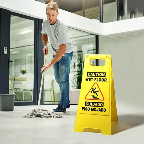Miniatura 7 de XPCARE Letrero de suelo mojado de precaución de 24 pulgadas, paquete de 4 letreros de advertencia de seguridad bilingües amarillos de doble cara