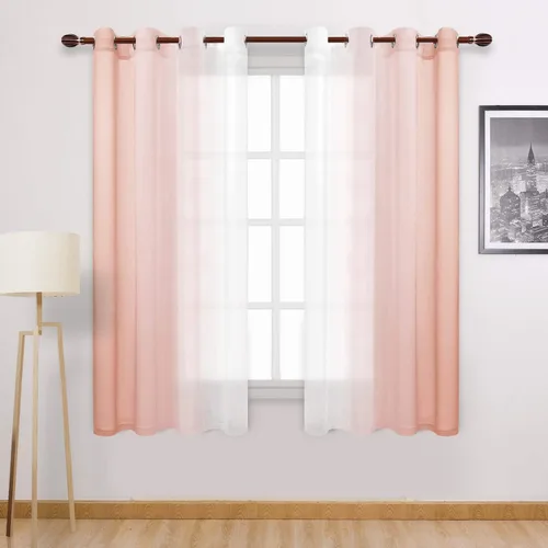 Miniatura 105 de DWCN Cortinas Transparentes de Lino Sintético Negro Degradado Ombré - Cortinas Semi Transparentes de Gasa con Ojales en la Parte Superior