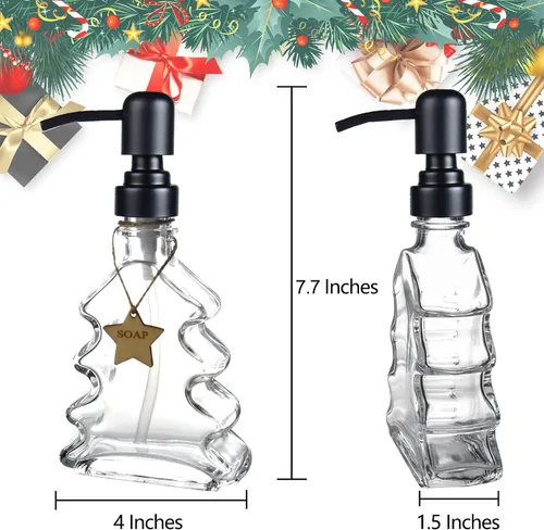 Miniatura 3 de Dispensador de Jabón de Árbol Navideño, Dispensador de Jabón de Vidrio con Bomba Negra 304 a Prueba de Óxido, en Forma de Árbol Navideño, Ideal