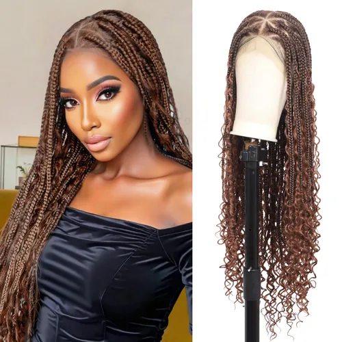 Miniatura 13 de Kalyss Pelucas trenzadas de encaje completo HD de 360° para mujer, peluca trenzada sin nudos de mariposa, peluca trenzada frontal con cabello