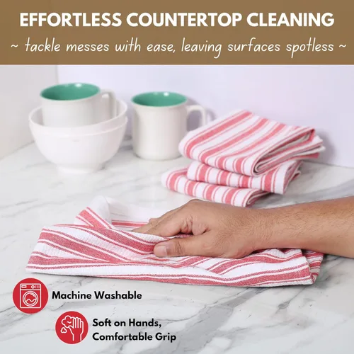 Miniatura 5 de Native Fab Toallas de Cocina a Rayas - 100% Algodón - Paquete de 12 - 16"x26" - Paños de Té a Rayas con Tejido de Cesta, Paños de Cocina para Secar