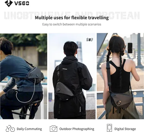 Miniatura 8 de VSGO Bolsa bandolera para cámara 4L, bolsa cruzada impermeable para hombres y mujeres, se adapta a cámaras sin espejo, equipo UAV y Tech Essentials