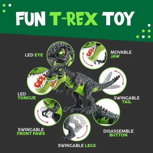 Miniatura 5 de Toysery Tyrannosaurus T-Rex - Juguete de dinosaurio caminante para niños. Luces LED y sonidos realistas, para niños de 3 a 12 años de edad
