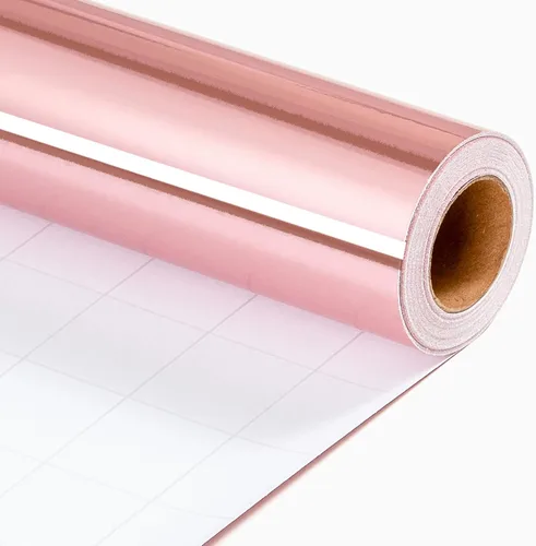 Merture - Rollo de papel de regalo rosa - 17 pulgadas x 32.8 pies (46.5 pies cuadrados) Papel de regalo sólido color rosa metálico con líneas de