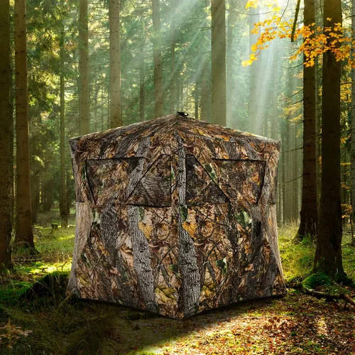 Miniatura 2 de Tangkula Persiana desplegable para 3 personas, persiana portátil de caza con ventanas de malla, bolsa de transporte y estacas de tierra, tienda