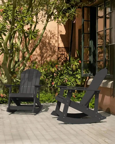 Miniatura 2 de YEFU Mecedora para exteriores, mecedora Adirondack, silla mecedora de patio con respaldo ancho, silla mecedora de gran tamaño con aspecto de madera
