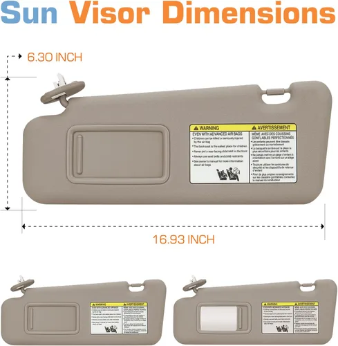 Miniatura 5 de Visera solar izquierda del lado del conductor con luz para Toyota Highlander 2008 2009 2010 2011 2012 2013, repuesto para 74320-48500-B0, beige