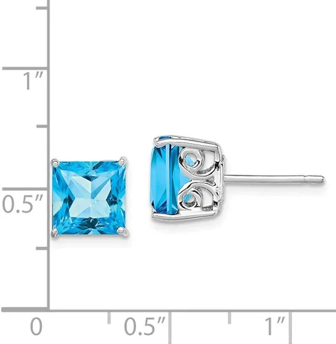 Miniatura 2 de Pendientes de tuerca de plata de ley 925 con topacio azul, 0.315in
