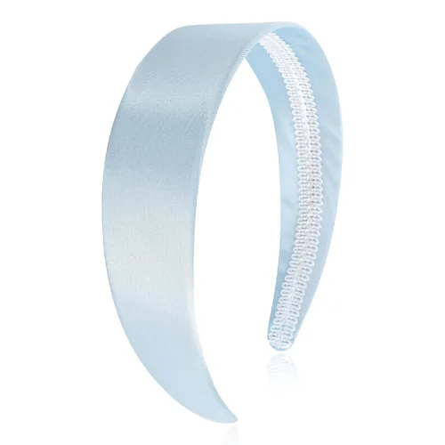 Wecoe Diadema azul bebé de 1.6 pulgadas de ancho, diadema de satén de seda para mujer, antideslizante, a la moda, banda lisa para el cabello,