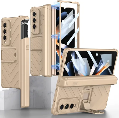 Miniatura 14 de Miimall Funda compatible con Samsung Galaxy Z Fold 4 con soporte para bolígrafo, protector de pantalla de vidrio templado integrado + función atril