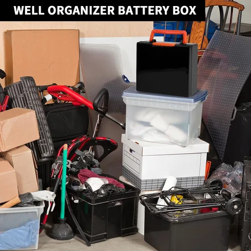 Miniatura 7 de FULLCASE Organizador de almacenamiento de baterías con soporte para 72 pilas AA AAA, cajas contenedor para garaje, organizador para cajones del Negro