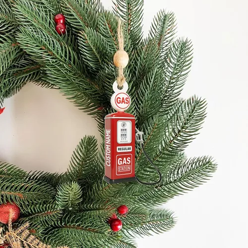 Miniatura 6 de Adorno de Navidad personalizado con bomba de gas 2025, decoración retro personalizada de árbol de estación de servicio, regalo único de recuerdo