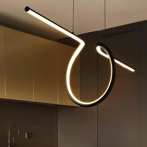 Miniatura 3 de JONATHAN Y Lámpara colgante lineal LED moderna integrada negra de 34.5 pulgadas, accesorio colgante de metal regulable para isla de cocina, comedor