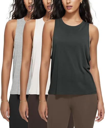 Miniatura 21 de ODODOS Paquete de 3 camisetas sin mangas sueltas para mujer, camisetas sin mangas para gimnasio, atletismo, entrenamiento, camisetas de yoga