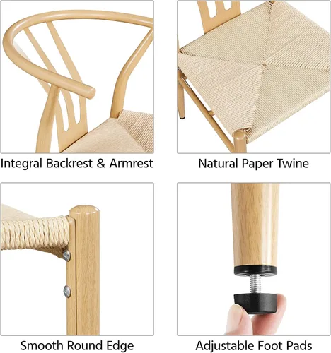 Miniatura 4 de Topeakmart Juego de 4 sillas de comedor de tejido de tejido moderno con marco de metal, sillas de brazo de tejido, color madera