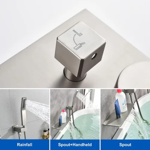 Miniatura 5 de SHAMANDA Grifo de bañera en cascada con rociador, relleno de bañera de montaje en pared con ducha de mano, grifo de bañera de una sola manija