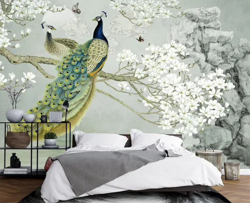 Miniatura 20 de Papel pintado 3D de flores doradas en relieve para dormitorio, 103 x 69 pulgadas