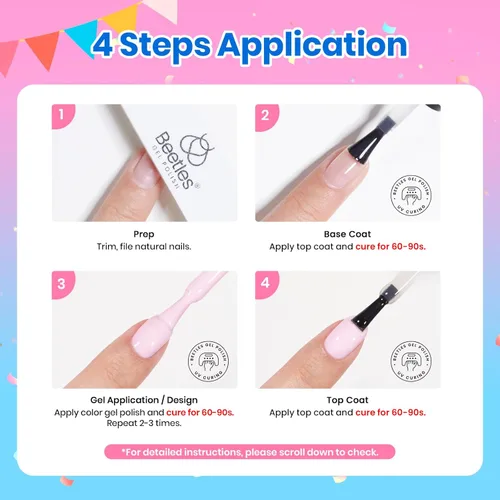 Miniatura 7 de Beetles - Kit de esmalte de uñas de gel con luz UV – 80 piezas de encantamiento de color, kit de uñas de gel de 55 colores con capa base de todo