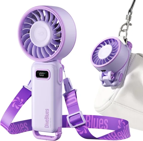 Miniatura 11 de Diveblues Ventilador turbo portátil, ventilador de mano de 100 velocidades con fuerte flujo de aire, ventilador personal plegable 4 en 1 para Paseo